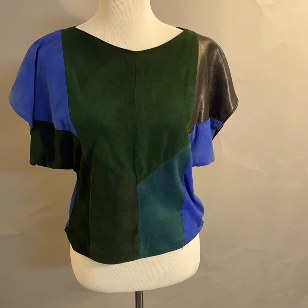 80’s Leather & suede batwing top